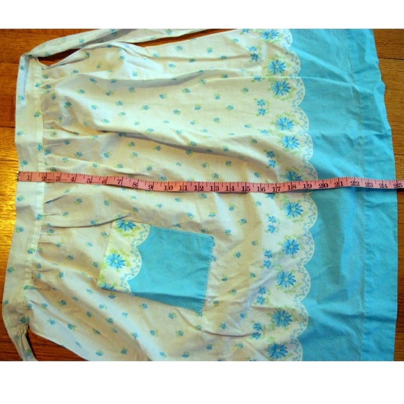 vintage floral skirt apron tie back pocket light blue housewife Vtg Baking Club - Picture 2 of 8